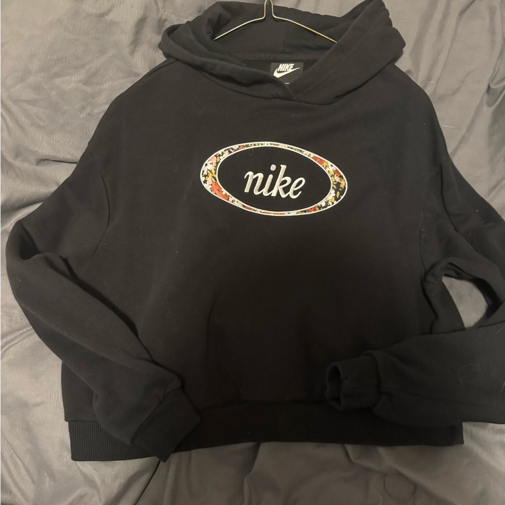 Nike Women's Black Hoodie with Floral Logo